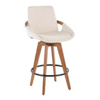 LumiSource Cosmo Counter Height Barstool Walnut Bamboo/Cream Noise Fabric