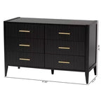 Cassettiera a 6 cassetti in legno dell'albero della gomma con pannelli scanalati e gambe affusolate 47''