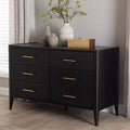 Rubberwood 6-Drawer Dresser with Fluted Panels and Tapered Legs 47''