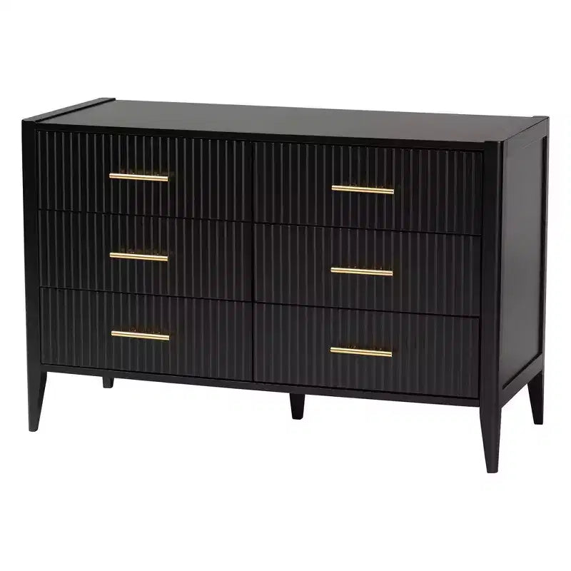 Rubberwood 6-Drawer Dresser with Fluted Panels and Tapered Legs 47''