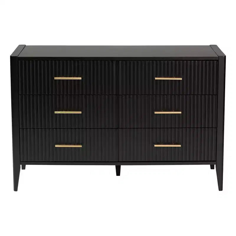Rubberwood 6-Drawer Dresser with Fluted Panels and Tapered Legs 47''