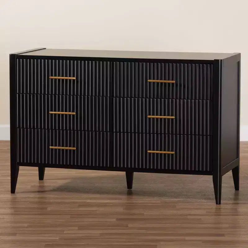 Rubberwood 6-Drawer Dresser with Fluted Panels and Tapered Legs 47''