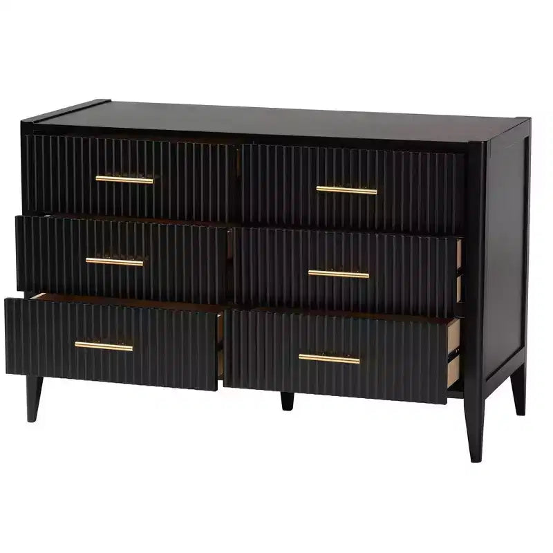 Rubberwood 6-Drawer Dresser with Fluted Panels and Tapered Legs 47''