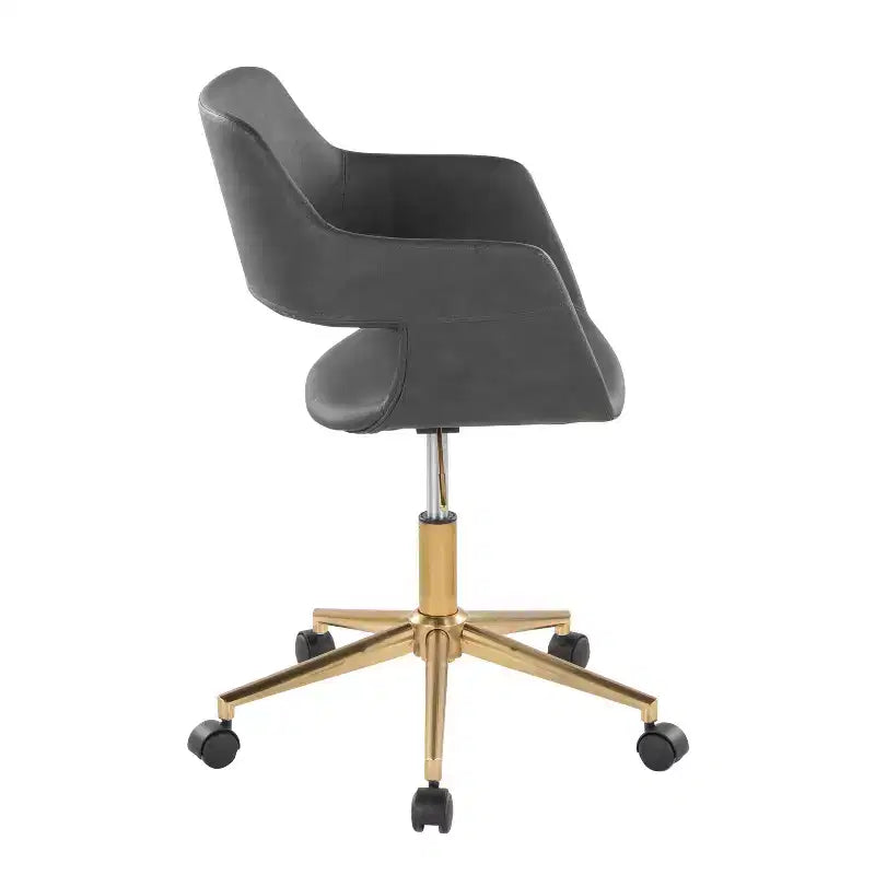 Metal Frame PU Leather Task Chair with Gold Base and Casters