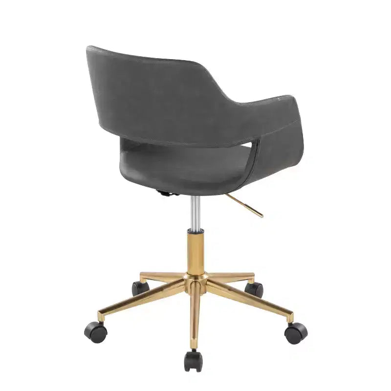 Metal Frame PU Leather Task Chair with Gold Base and Casters