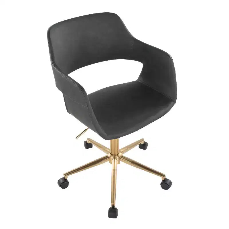 Metal Frame PU Leather Task Chair with Gold Base and Casters