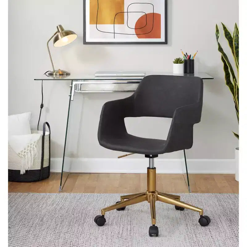 Metal Frame PU Leather Task Chair with Gold Base and Casters