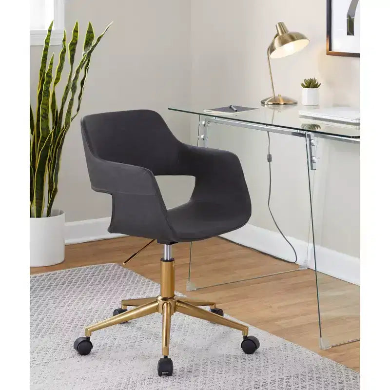 Metal Frame PU Leather Task Chair with Gold Base and Casters